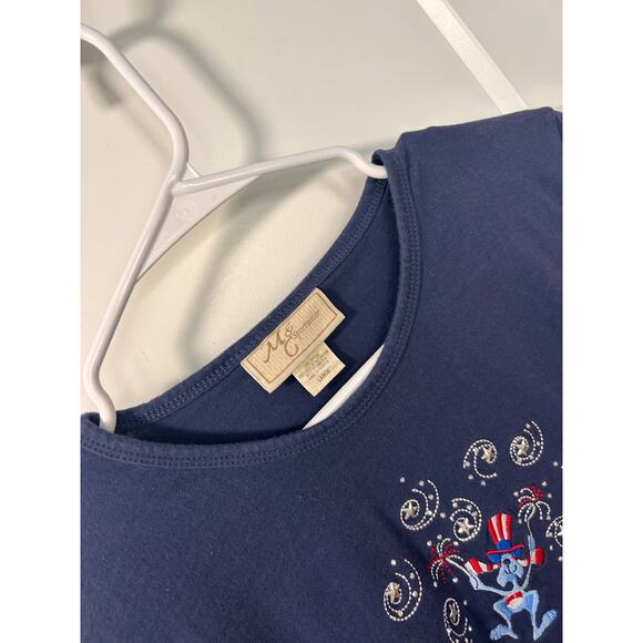 VTG M C Sportswear Women's Patriotic Tee Top Rabbit Labor Day July Blue SZ Large - Picture 3 of 9